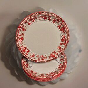 Temptations By Tara Floral Lace 10.25” Dinner Plate-Red Embossed Basketweave